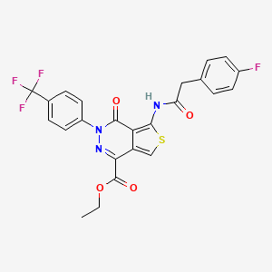 molecular formula C24H17F4N3O4S B2786524 Ethyl 5-[[2-(4-fluorophenyl)acetyl]amino]-4-oxo-3-[4-(trifluoromethyl)phenyl]thieno[3,4-d]pyridazine-1-carboxylate CAS No. 851951-42-3