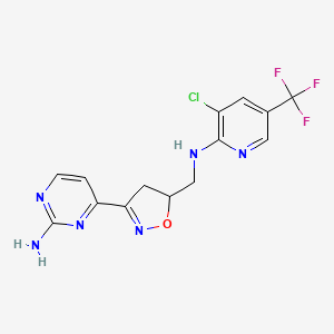 molecular formula C14H12ClF3N6O B2786530 4-[5-({[3-Chloro-5-(trifluoromethyl)-2-pyridinyl]amino}methyl)-4,5-dihydro-3-isoxazolyl]-2-pyrimidinamine CAS No. 344277-07-2