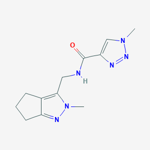 molecular formula C12H16N6O B2786532 1-methyl-N-((2-methyl-2,4,5,6-tetrahydrocyclopenta[c]pyrazol-3-yl)methyl)-1H-1,2,3-triazole-4-carboxamide CAS No. 2034551-92-1