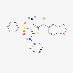 molecular formula C25H20N2O5S2 B2786534 (3-Amino-4-(phenylsulfonyl)-5-(o-tolylamino)thiophen-2-yl)(benzo[d][1,3]dioxol-5-yl)methanone CAS No. 947169-30-4