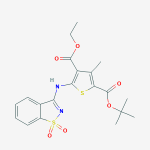 molecular formula C20H22N2O6S2 B278654 2-Tert-butyl 4-ethyl 5-[(1,1-dioxido-1,2-benzisothiazol-3-yl)amino]-3-methyl-2,4-thiophenedicarboxylate 