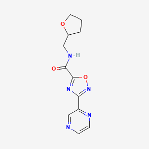 molecular formula C12H13N5O3 B2786553 3-(pyrazin-2-yl)-N-((tetrahydrofuran-2-yl)methyl)-1,2,4-oxadiazole-5-carboxamide CAS No. 1219914-56-3