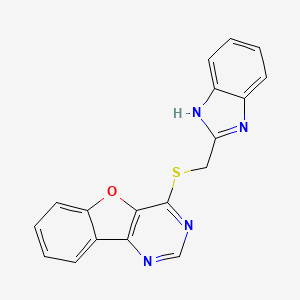 molecular formula C18H12N4OS B2786555 4-(((1H-benzo[d]imidazol-2-yl)methyl)thio)benzofuro[3,2-d]pyrimidine CAS No. 844650-29-9