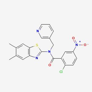 molecular formula C22H17ClN4O3S B2786559 2-chloro-N-(5,6-dimethylbenzo[d]thiazol-2-yl)-5-nitro-N-(pyridin-3-ylmethyl)benzamide CAS No. 922689-72-3