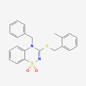 molecular formula C22H20N2O2S2 B2786560 4-benzyl-3-[(2-methylbenzyl)thio]-4H-1,2,4-benzothiadiazine 1,1-dioxide CAS No. 892361-52-3