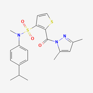 molecular formula C20H23N3O3S2 B2786566 2-[(3,5-dimethyl-1H-pyrazol-1-yl)carbonyl]-N-methyl-N-[4-(propan-2-yl)phenyl]thiophene-3-sulfonamide CAS No. 1291486-51-5