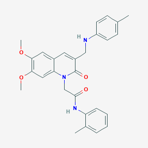 molecular formula C28H29N3O4 B2786568 2-(6,7-dimethoxy-2-oxo-3-((p-tolylamino)methyl)quinolin-1(2H)-yl)-N-(o-tolyl)acetamide CAS No. 894551-99-6