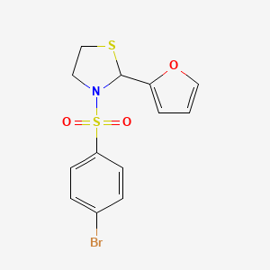 molecular formula C13H12BrNO3S2 B2786579 3-((4-Bromophenyl)sulfonyl)-2-(furan-2-yl)thiazolidine CAS No. 667910-29-4