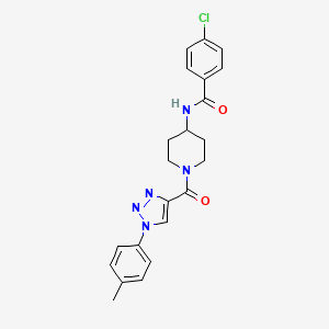 molecular formula C22H22ClN5O2 B2786593 4-chloro-N-(1-(1-(p-tolyl)-1H-1,2,3-triazole-4-carbonyl)piperidin-4-yl)benzamide CAS No. 1251624-25-5
