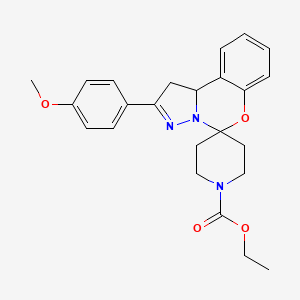 molecular formula C24H27N3O4 B2786597 Ethyl 2-(4-methoxyphenyl)-1,10b-dihydrospiro[benzo[e]pyrazolo[1,5-c][1,3]oxazine-5,4'-piperidine]-1'-carboxylate CAS No. 941940-97-2