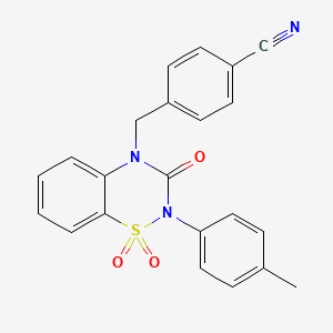 molecular formula C22H17N3O3S B2786598 4-((1,1-dioxido-3-oxo-2-(p-tolyl)-2H-benzo[e][1,2,4]thiadiazin-4(3H)-yl)methyl)benzonitrile CAS No. 899976-81-9