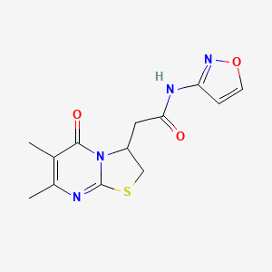 molecular formula C13H14N4O3S B2786601 2-(6,7-dimethyl-5-oxo-3,5-dihydro-2H-thiazolo[3,2-a]pyrimidin-3-yl)-N-(isoxazol-3-yl)acetamide CAS No. 953190-56-2