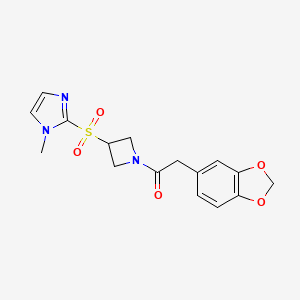 molecular formula C16H17N3O5S B2786603 2-(benzo[d][1,3]dioxol-5-yl)-1-(3-((1-methyl-1H-imidazol-2-yl)sulfonyl)azetidin-1-yl)ethanone CAS No. 2034429-90-6