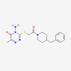 molecular formula C18H23N5O2S B2786609 4-Amino-3-{[2-(4-benzylpiperidin-1-yl)-2-oxoethyl]sulfanyl}-6-methyl-4,5-dihydro-1,2,4-triazin-5-one CAS No. 746605-80-1