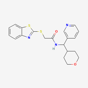 molecular formula C20H21N3O2S2 B2786624 2-(benzo[d]thiazol-2-ylthio)-N-(pyridin-3-yl(tetrahydro-2H-pyran-4-yl)methyl)acetamide CAS No. 2034549-78-3