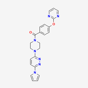 molecular formula C23H21N7O2 B2786625 (4-(6-(1H-pyrrol-1-yl)pyridazin-3-yl)piperazin-1-yl)(4-(pyrimidin-2-yloxy)phenyl)methanone CAS No. 1421493-62-0