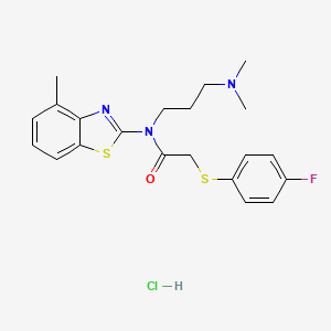 molecular formula C21H25ClFN3OS2 B2786631 N-(3-(dimethylamino)propyl)-2-((4-fluorophenyl)thio)-N-(4-methylbenzo[d]thiazol-2-yl)acetamide hydrochloride CAS No. 1217091-78-5
