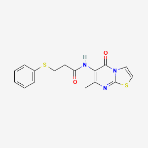 molecular formula C16H15N3O2S2 B2786632 N-(7-methyl-5-oxo-5H-thiazolo[3,2-a]pyrimidin-6-yl)-3-(phenylthio)propanamide CAS No. 941924-97-6