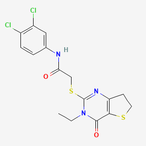molecular formula C16H15Cl2N3O2S2 B2786637 N-(3,4-dichlorophenyl)-2-((3-ethyl-4-oxo-3,4,6,7-tetrahydrothieno[3,2-d]pyrimidin-2-yl)thio)acetamide CAS No. 869076-46-0