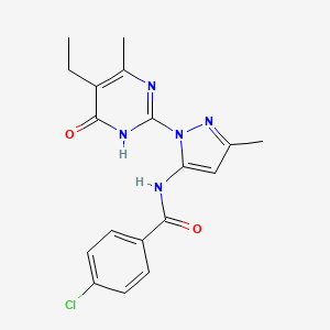 4-chloro-N-(1-(5-ethyl-4-methyl-6-oxo-1,6-dihydropyrimidin-2-yl)-3-methyl-1H-pyrazol-5-yl)benzamide