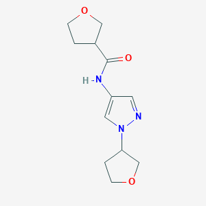 molecular formula C12H17N3O3 B2786648 N-(1-(tetrahydrofuran-3-yl)-1H-pyrazol-4-yl)tetrahydrofuran-3-carboxamide CAS No. 1797158-64-5