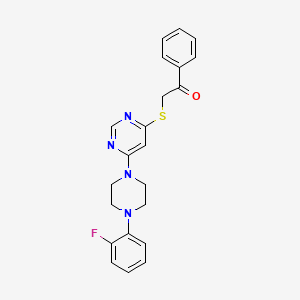 molecular formula C22H21FN4OS B2786652 2-((6-(4-(2-Fluorophenyl)piperazin-1-yl)pyrimidin-4-yl)thio)-1-phenylethanone CAS No. 1173255-49-6