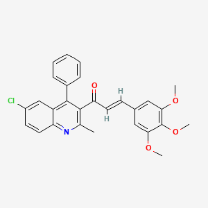 molecular formula C28H24ClNO4 B2786653 (E)-1-(6-chloro-2-methyl-4-phenylquinolin-3-yl)-3-(3,4,5-trimethoxyphenyl)prop-2-en-1-one CAS No. 1636136-94-1