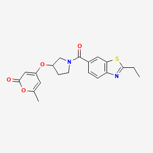 molecular formula C20H20N2O4S B2786681 4-((1-(2-ethylbenzo[d]thiazole-6-carbonyl)pyrrolidin-3-yl)oxy)-6-methyl-2H-pyran-2-one CAS No. 1705096-68-9