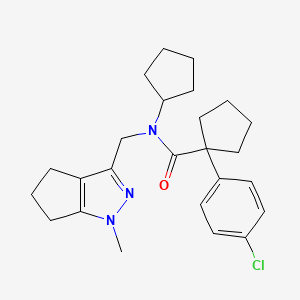 molecular formula C25H32ClN3O B2786689 1-(4-chlorophenyl)-N-cyclopentyl-N-((1-methyl-1,4,5,6-tetrahydrocyclopenta[c]pyrazol-3-yl)methyl)cyclopentanecarboxamide CAS No. 2034365-41-6