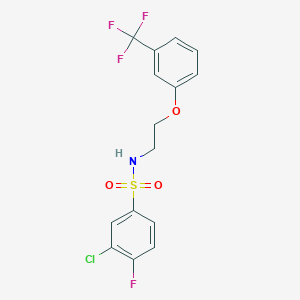molecular formula C15H12ClF4NO3S B2786696 3-chloro-4-fluoro-N-(2-(3-(trifluoromethyl)phenoxy)ethyl)benzenesulfonamide CAS No. 1105234-07-8