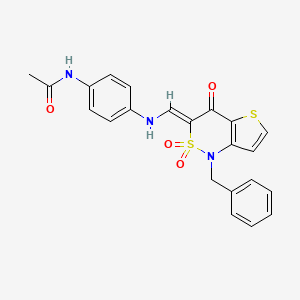molecular formula C22H19N3O4S2 B2786698 N-(4-{[(Z)-(1-benzyl-2,2-dioxido-4-oxo-1,4-dihydro-3H-thieno[3,2-c][1,2]thiazin-3-ylidene)methyl]amino}phenyl)acetamide CAS No. 894672-73-2