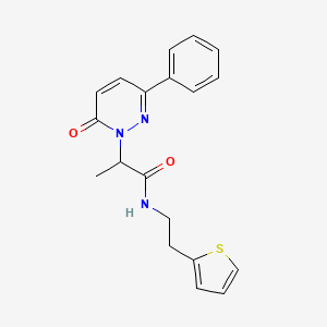 molecular formula C19H19N3O2S B2786704 2-(6-oxo-3-phenylpyridazin-1(6H)-yl)-N-(2-(thiophen-2-yl)ethyl)propanamide CAS No. 1235356-43-0