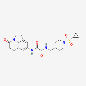 molecular formula C22H28N4O5S B2786714 N1-((1-(cyclopropylsulfonyl)piperidin-4-yl)methyl)-N2-(4-oxo-2,4,5,6-tetrahydro-1H-pyrrolo[3,2,1-ij]quinolin-8-yl)oxalamide CAS No. 1323696-02-1