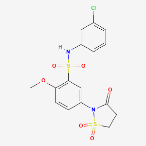 molecular formula C16H15ClN2O6S2 B2786719 N-(3-chlorophenyl)-5-(1,1-dioxido-3-oxoisothiazolidin-2-yl)-2-methoxybenzenesulfonamide CAS No. 1015572-40-3