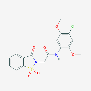 molecular formula C17H15ClN2O6S B278673 N-(4-chloro-2,5-dimethoxyphenyl)-2-(1,1-dioxido-3-oxo-1,2-benzisothiazol-2(3H)-yl)acetamide 