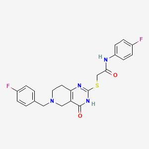 molecular formula C22H20F2N4O2S B2786742 N-(4-fluorophenyl)-2-[[6-[(4-fluorophenyl)methyl]-4-oxo-1,5,7,8-tetrahydropyrido[4,3-d]pyrimidin-2-yl]sulfanyl]acetamide CAS No. 866864-30-4
