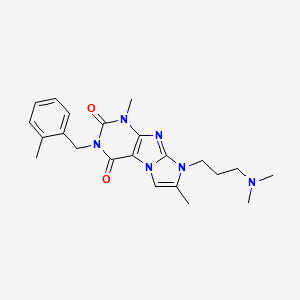 molecular formula C22H28N6O2 B2786743 8-(3-(dimethylamino)propyl)-1,7-dimethyl-3-(2-methylbenzyl)-1H-imidazo[2,1-f]purine-2,4(3H,8H)-dione CAS No. 919008-69-8