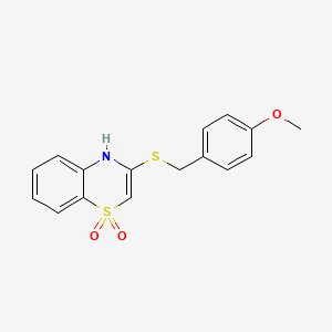 molecular formula C16H15NO3S2 B2786746 3-[(4-methoxybenzyl)sulfanyl]-1lambda~6~,4-benzothiazine-1,1(4H)-dione CAS No. 477868-89-6