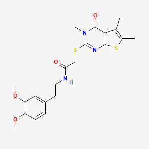 molecular formula C21H25N3O4S2 B2786767 N-[2-(3,4-dimethoxyphenyl)ethyl]-2-({3,5,6-trimethyl-4-oxo-3H,4H-thieno[2,3-d]pyrimidin-2-yl}sulfanyl)acetamide CAS No. 315702-39-7