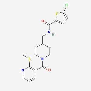 molecular formula C18H20ClN3O2S2 B2786785 5-chloro-N-((1-(2-(methylthio)nicotinoyl)piperidin-4-yl)methyl)thiophene-2-carboxamide CAS No. 1235632-85-5