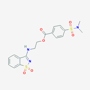 molecular formula C18H19N3O6S2 B278679 2-[(1,1-dioxo-1,2-benzothiazol-3-yl)amino]ethyl 4-(dimethylsulfamoyl)benzoate 