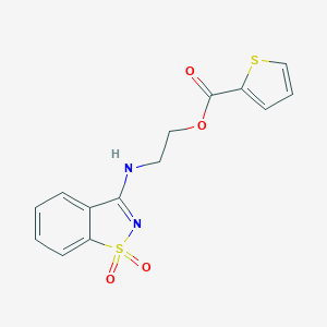 molecular formula C14H12N2O4S2 B278680 2-[(1,1-dioxo-1,2-benzothiazol-3-yl)amino]ethyl thiophene-2-carboxylate 