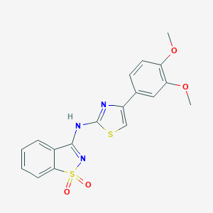 molecular formula C18H15N3O4S2 B278682 N-[4-(3,4-dimethoxyphenyl)-1,3-thiazol-2-yl]-1,2-benzothiazol-3-amine 1,1-dioxide 