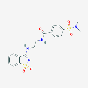 molecular formula C18H20N4O5S2 B278683 4-(dimethylsulfamoyl)-N-[2-[(1,1-dioxo-1,2-benzothiazol-3-yl)amino]ethyl]benzamide 