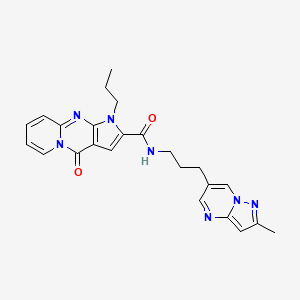 molecular formula C24H25N7O2 B2786851 N-(3-(2-methylpyrazolo[1,5-a]pyrimidin-6-yl)propyl)-4-oxo-1-propyl-1,4-dihydropyrido[1,2-a]pyrrolo[2,3-d]pyrimidine-2-carboxamide CAS No. 1797141-95-7