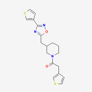molecular formula C18H19N3O2S2 B2786856 2-(Thiophen-3-yl)-1-(3-((3-(thiophen-3-yl)-1,2,4-oxadiazol-5-yl)methyl)piperidin-1-yl)ethanone CAS No. 1705769-21-6