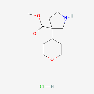 molecular formula C11H20ClNO3 B2786869 Methyl 3-(tetrahydro-2H-pyran-4-YL)pyrrolidine-3-carboxylate hcl CAS No. 1823391-93-0