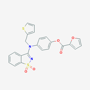 molecular formula C23H16N2O5S2 B278688 4-[(1,1-Dioxido-1,2-benzisothiazol-3-yl)(2-thienylmethyl)amino]phenyl 2-furoate 