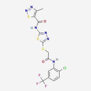 molecular formula C15H10ClF3N6O2S3 B2786892 N-(5-((2-((2-chloro-5-(trifluoromethyl)phenyl)amino)-2-oxoethyl)thio)-1,3,4-thiadiazol-2-yl)-4-methyl-1,2,3-thiadiazole-5-carboxamide CAS No. 1351644-04-6