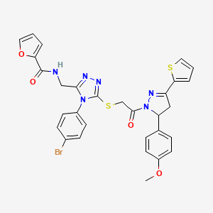 molecular formula C30H25BrN6O4S2 B2786904 N-((4-(4-bromophenyl)-5-((2-(5-(4-methoxyphenyl)-3-(thiophen-2-yl)-4,5-dihydro-1H-pyrazol-1-yl)-2-oxoethyl)thio)-4H-1,2,4-triazol-3-yl)methyl)furan-2-carboxamide CAS No. 393585-89-2